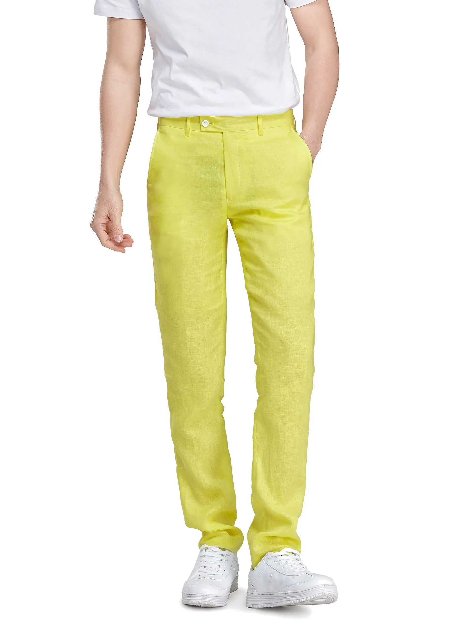 1PA1 Men's 100% Linen Slim Fit Suit Pants