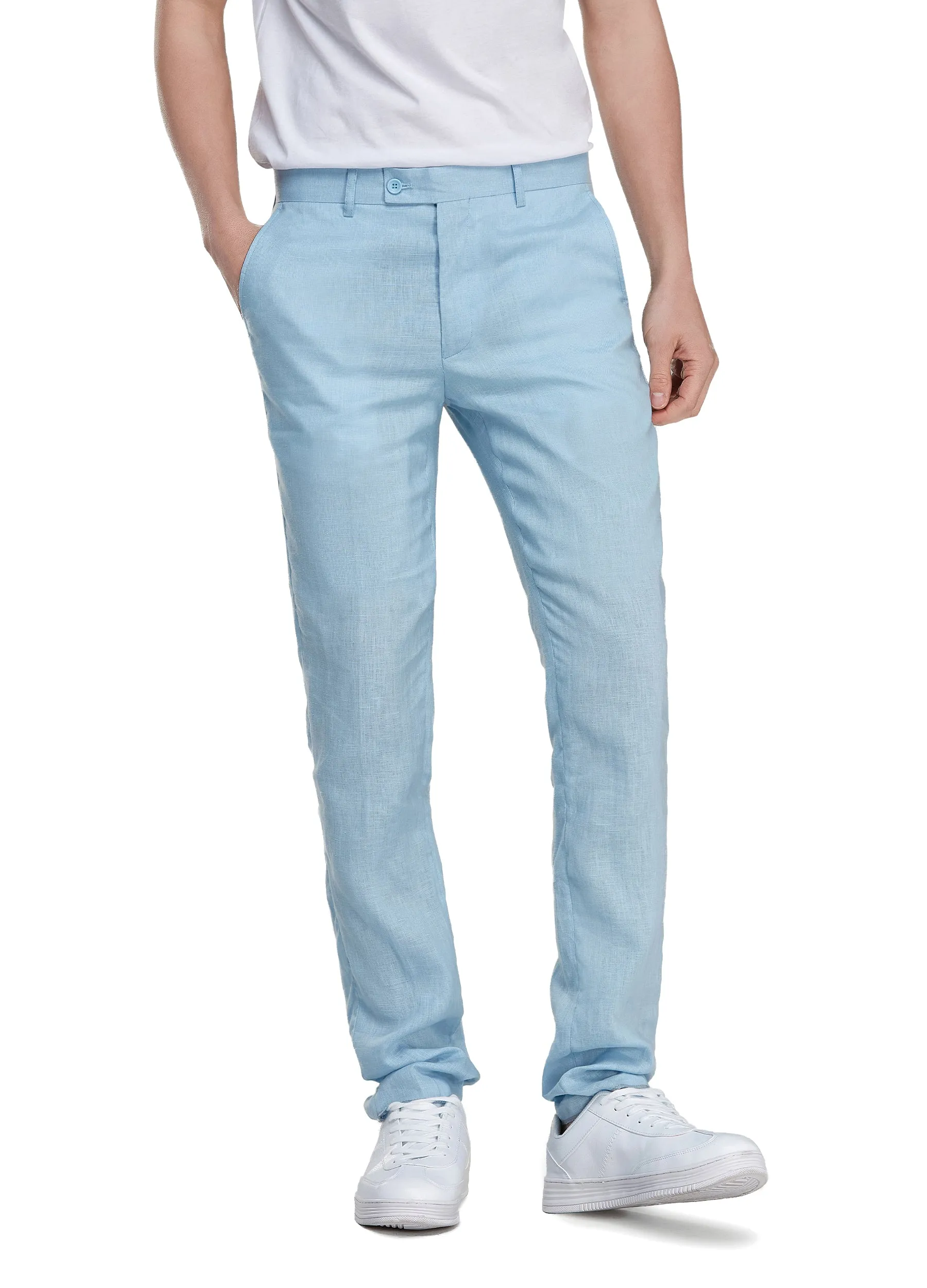 1PA1 Men's 100% Linen Slim Fit Suit Pants