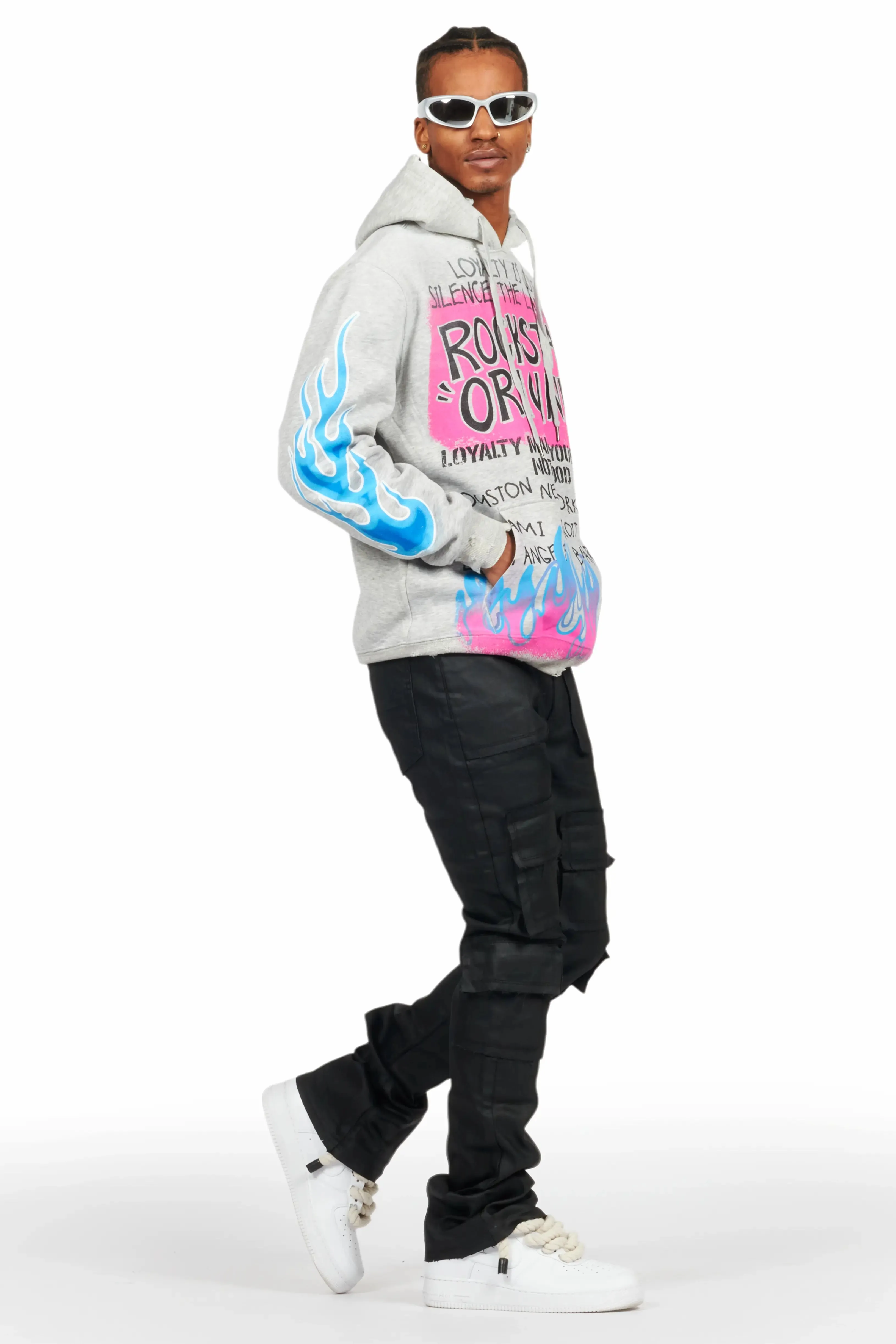 Beno Heather Grey Distressed Graphic Hoodie