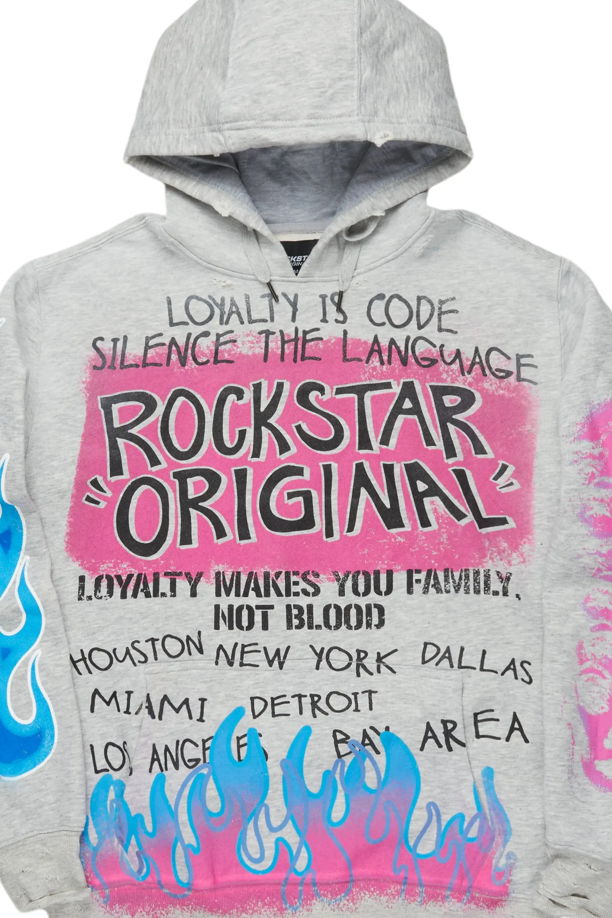 Beno Heather Grey Distressed Graphic Hoodie