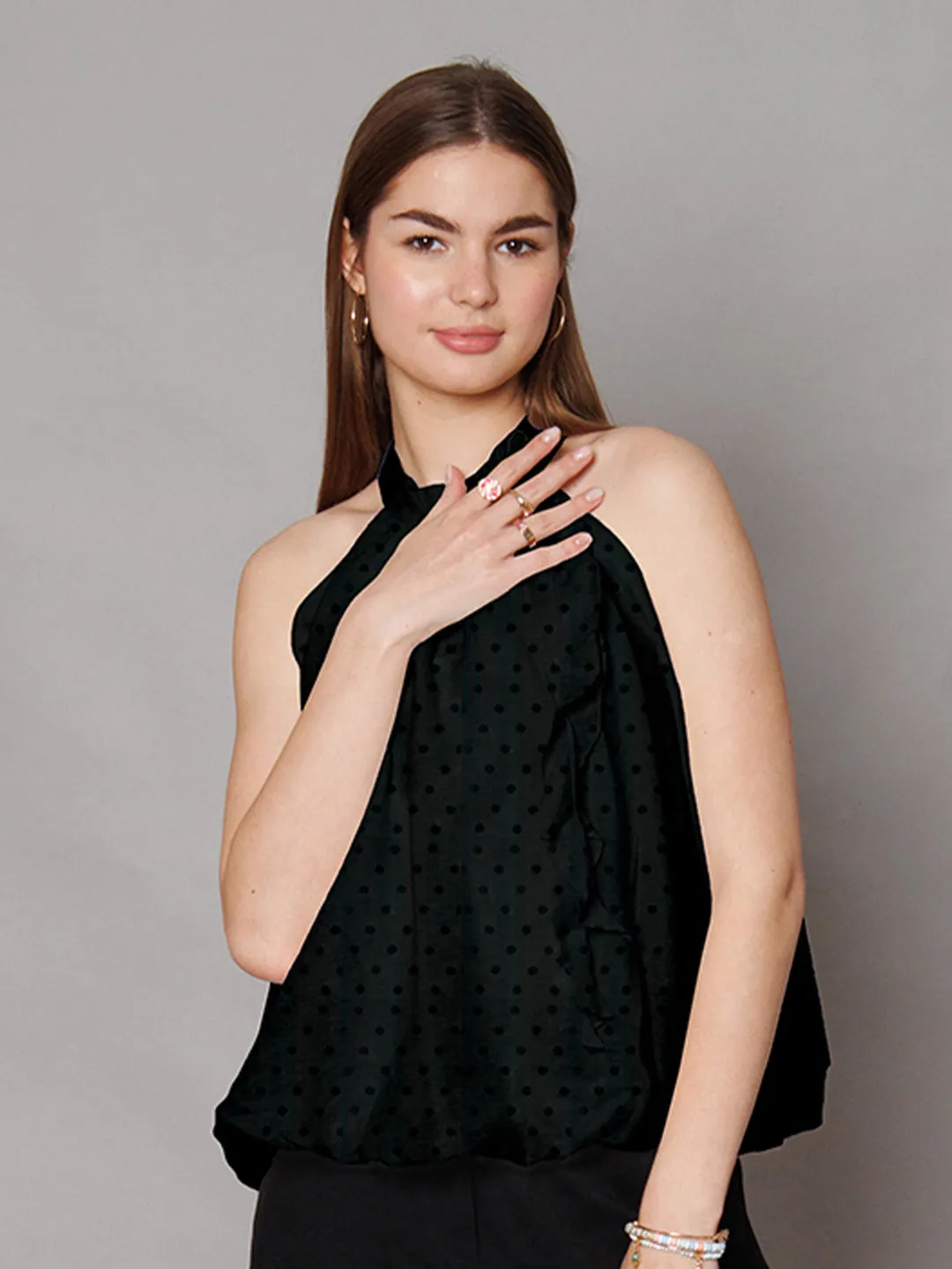 Black Textured Relaxed Fit Top