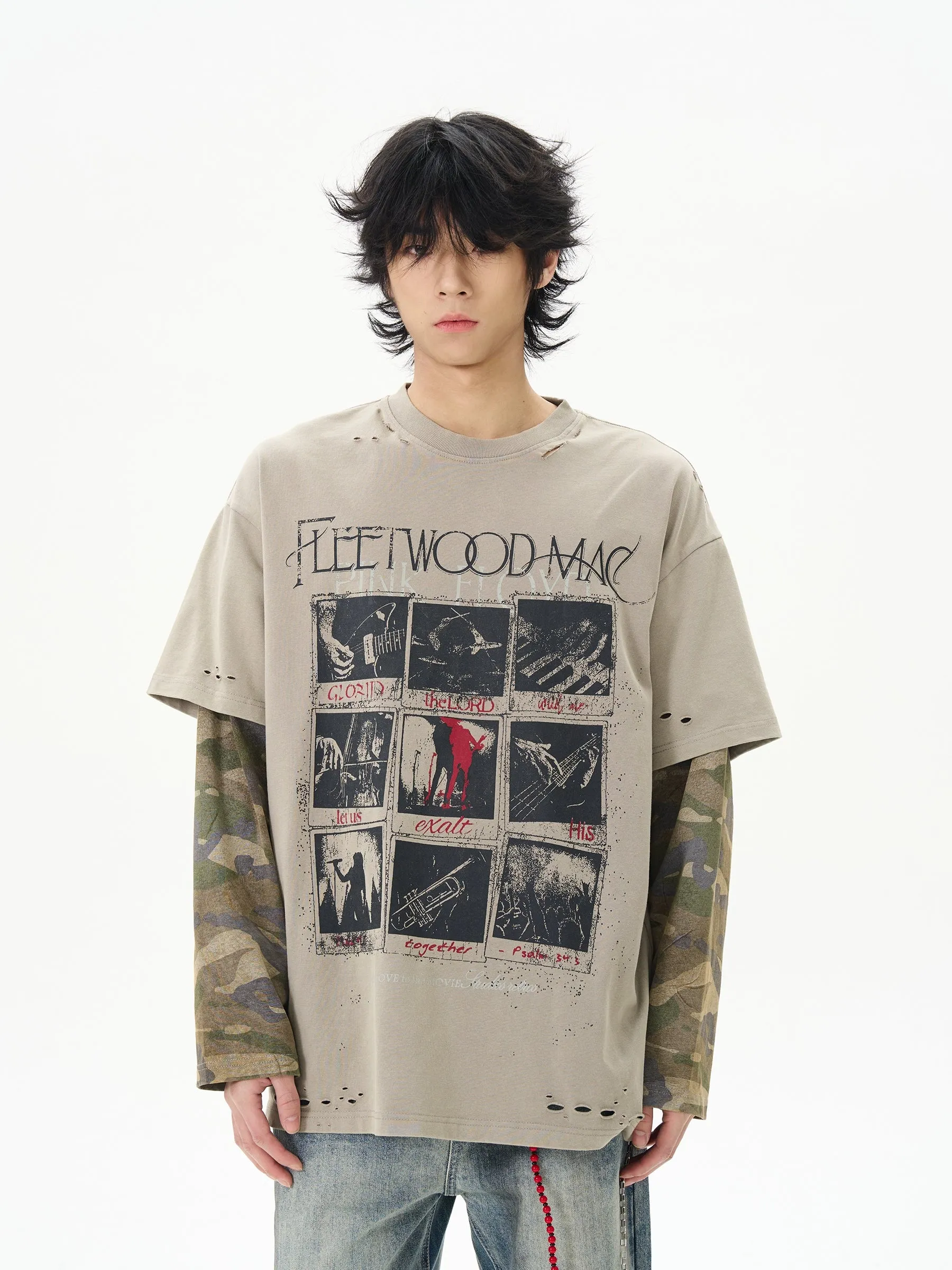 Camouflage Layered Long-Sleeve Pullover
