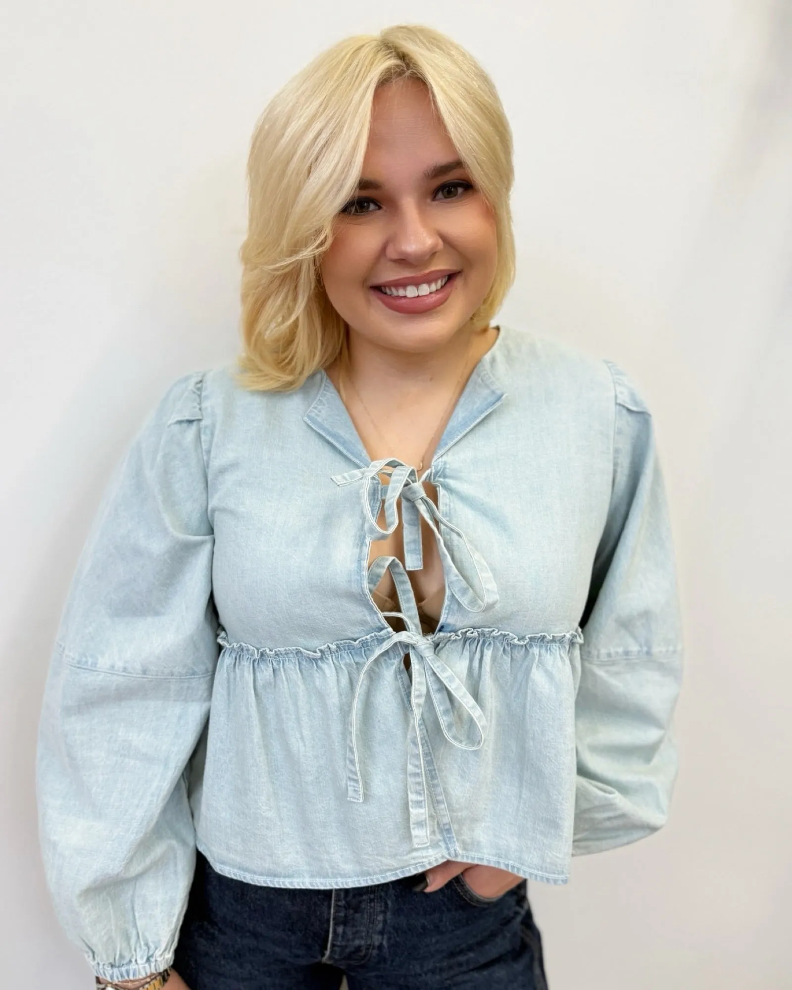 Fanny Denim Bow Top