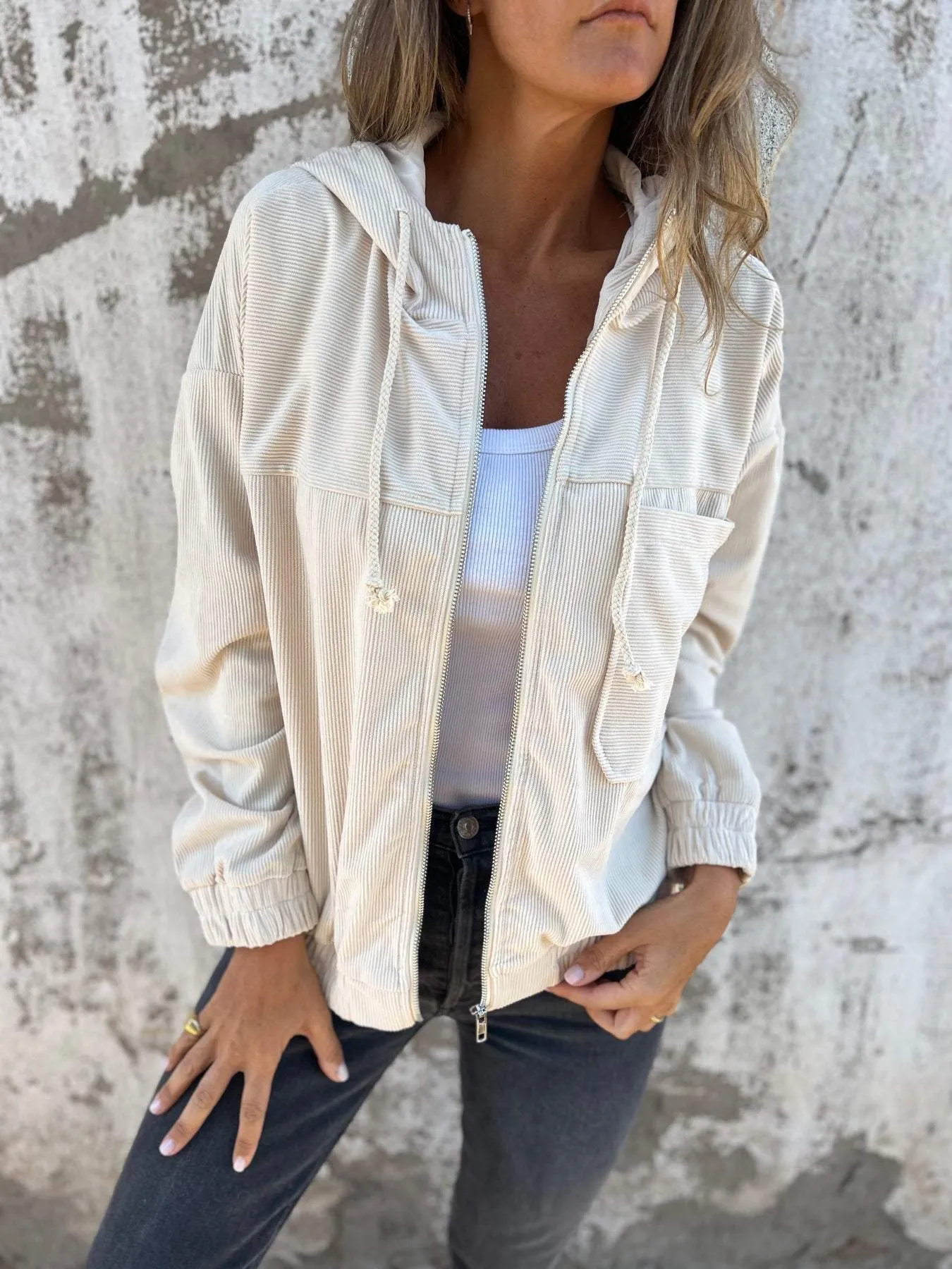 Ivyshape | Cord-Hoodie with Zipper