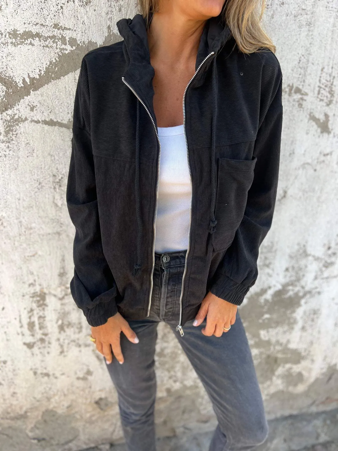 Ivyshape | Cord-Hoodie with Zipper
