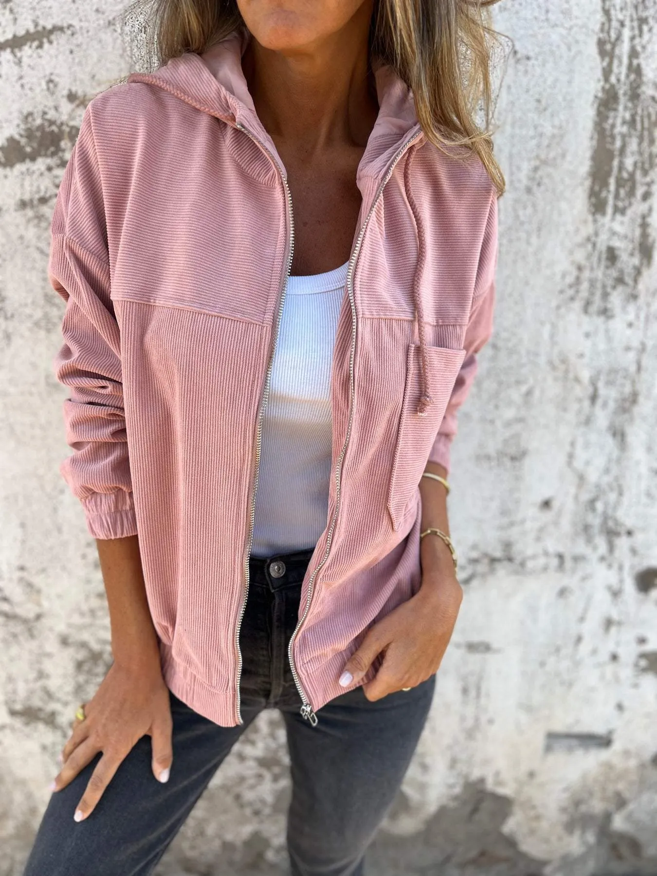 Ivyshape | Cord-Hoodie with Zipper