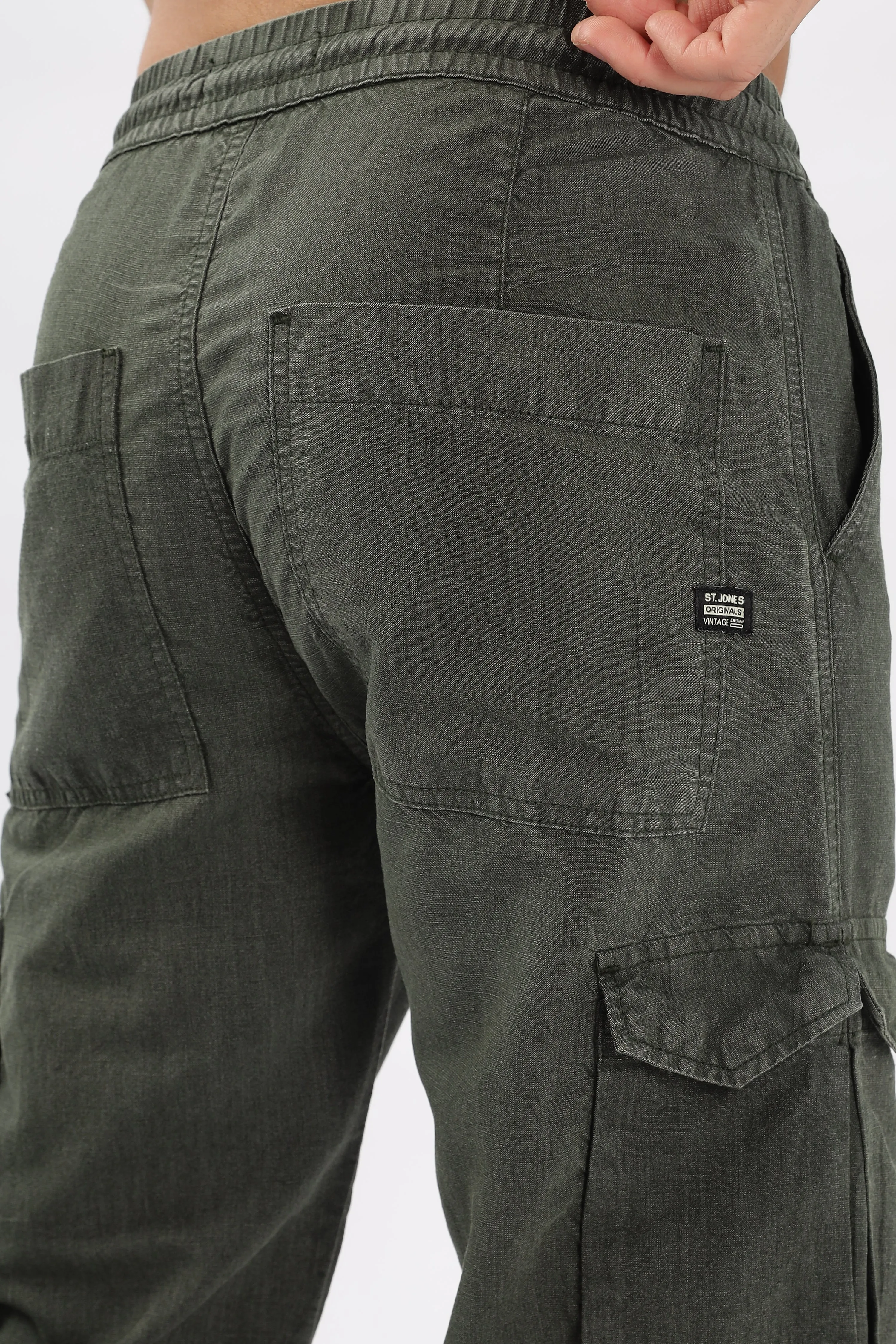 LINEN GREEN CARGO PANTS