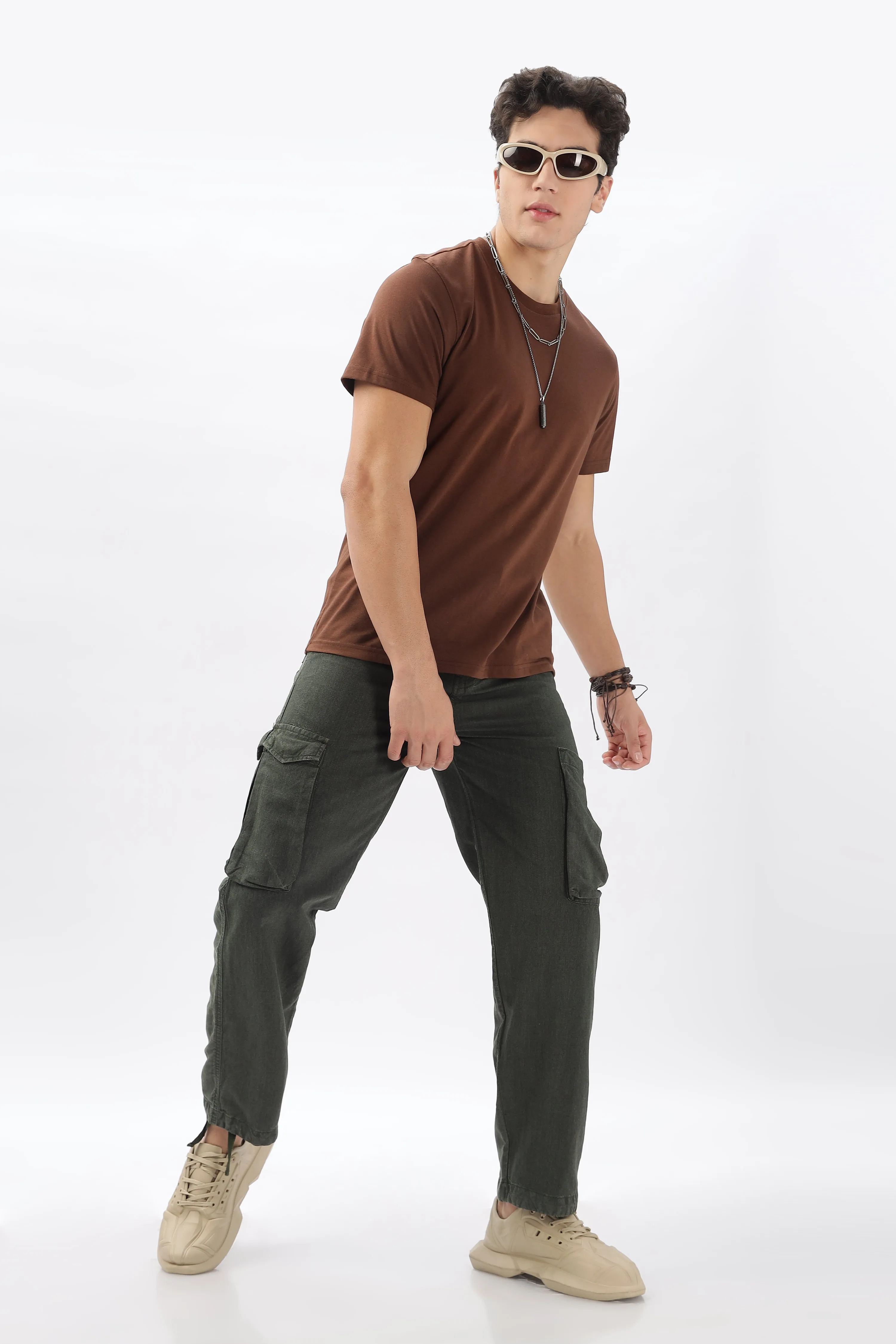 LINEN GREEN CARGO PANTS