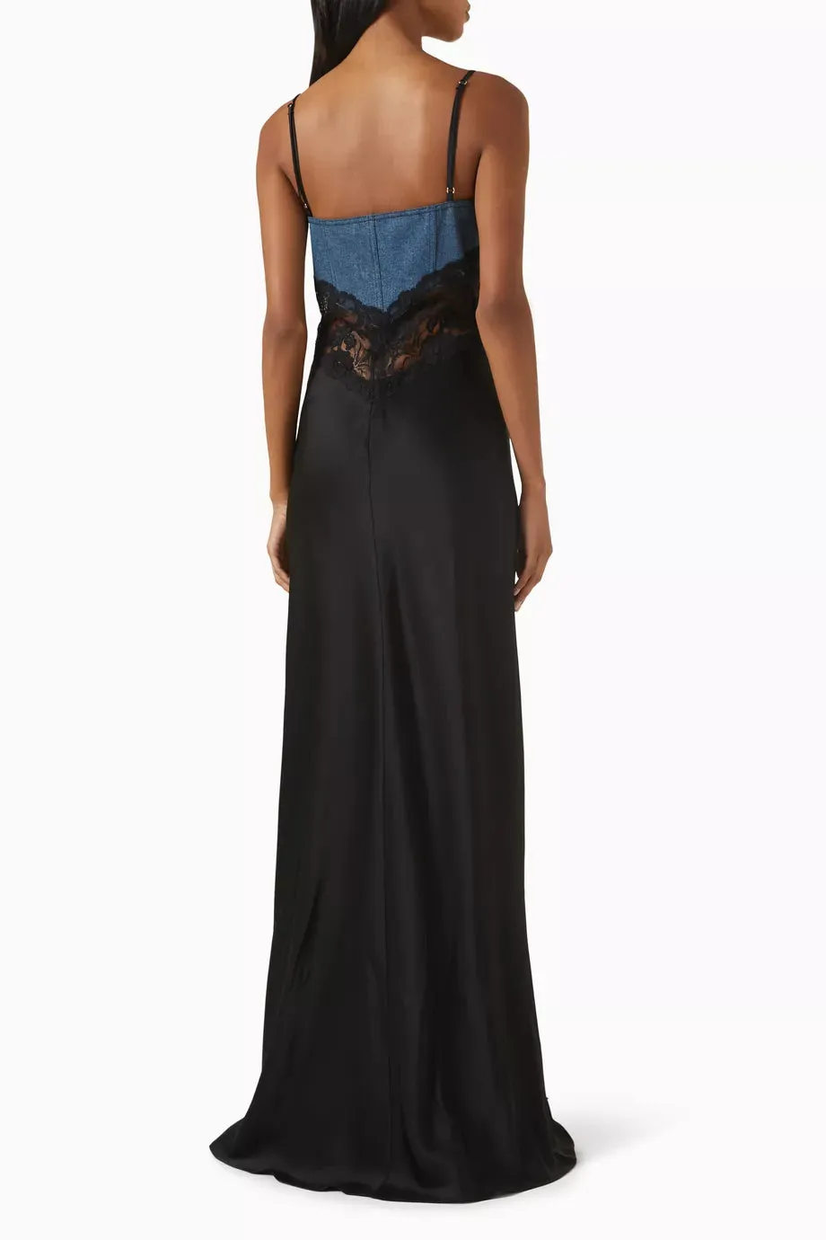 Maxi Dress in Satin & Denim