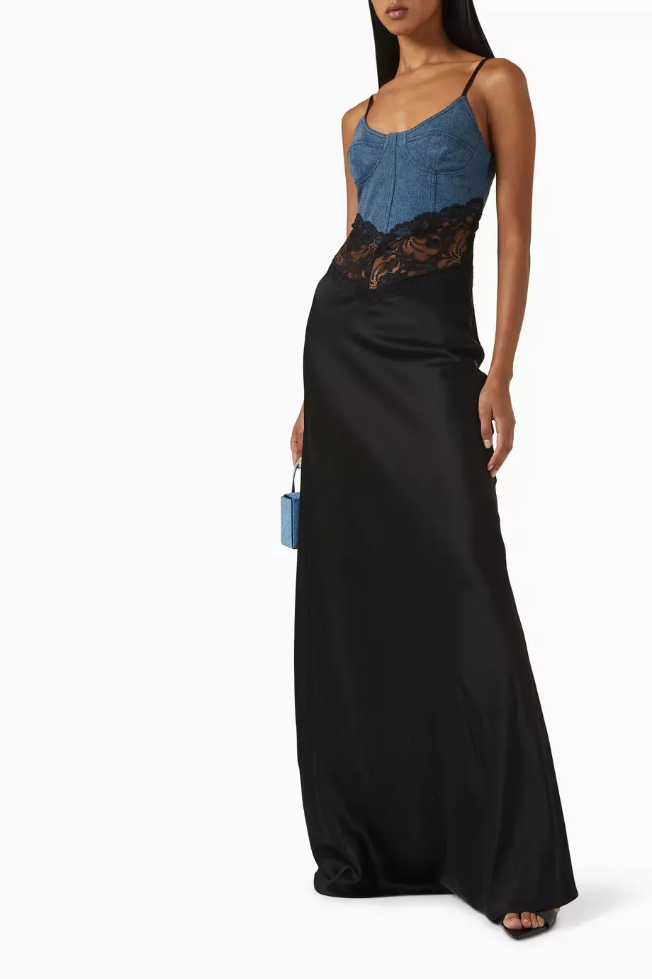 Maxi Dress in Satin & Denim