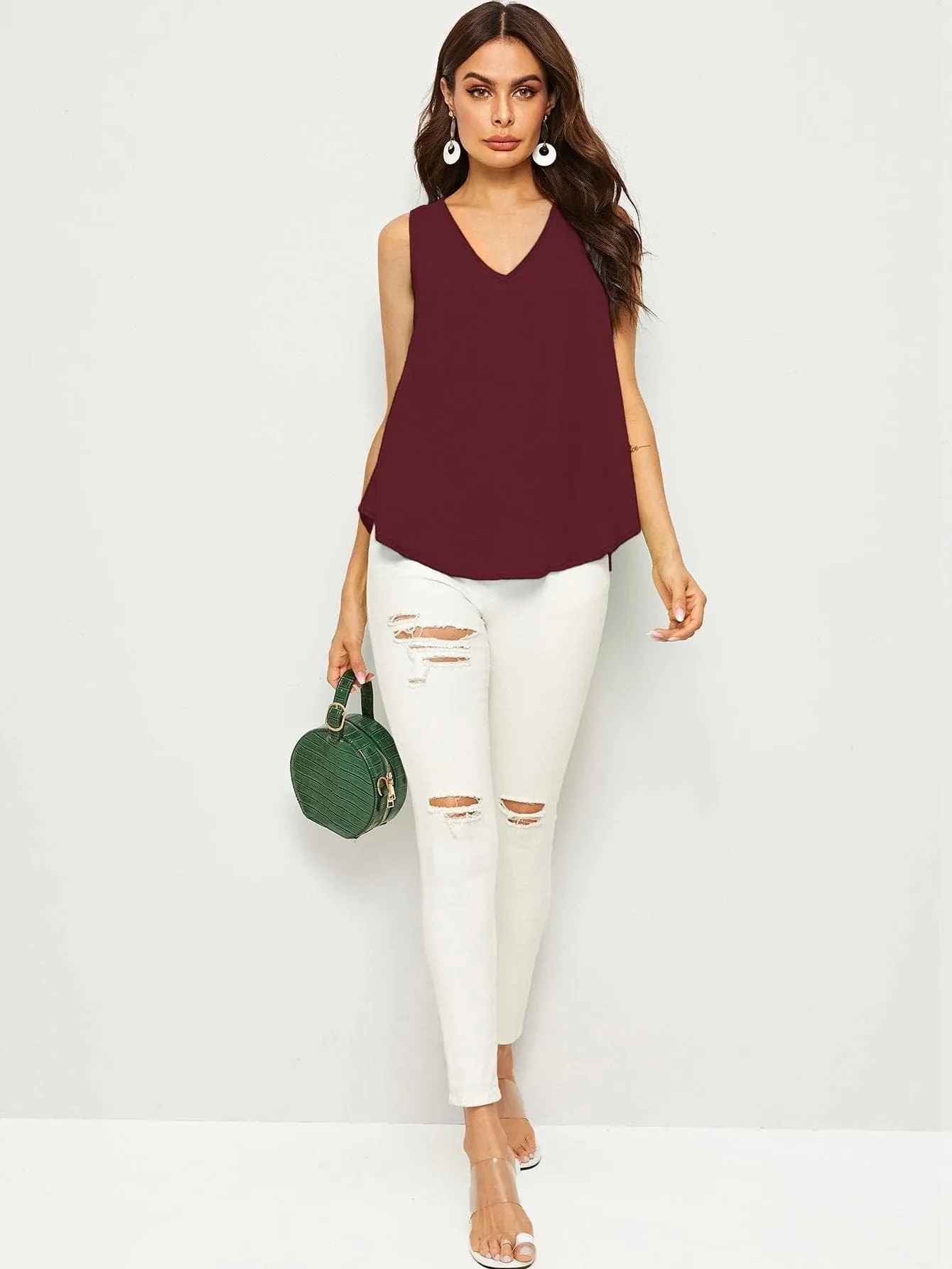 Sleeveless V-neck Flowy Top