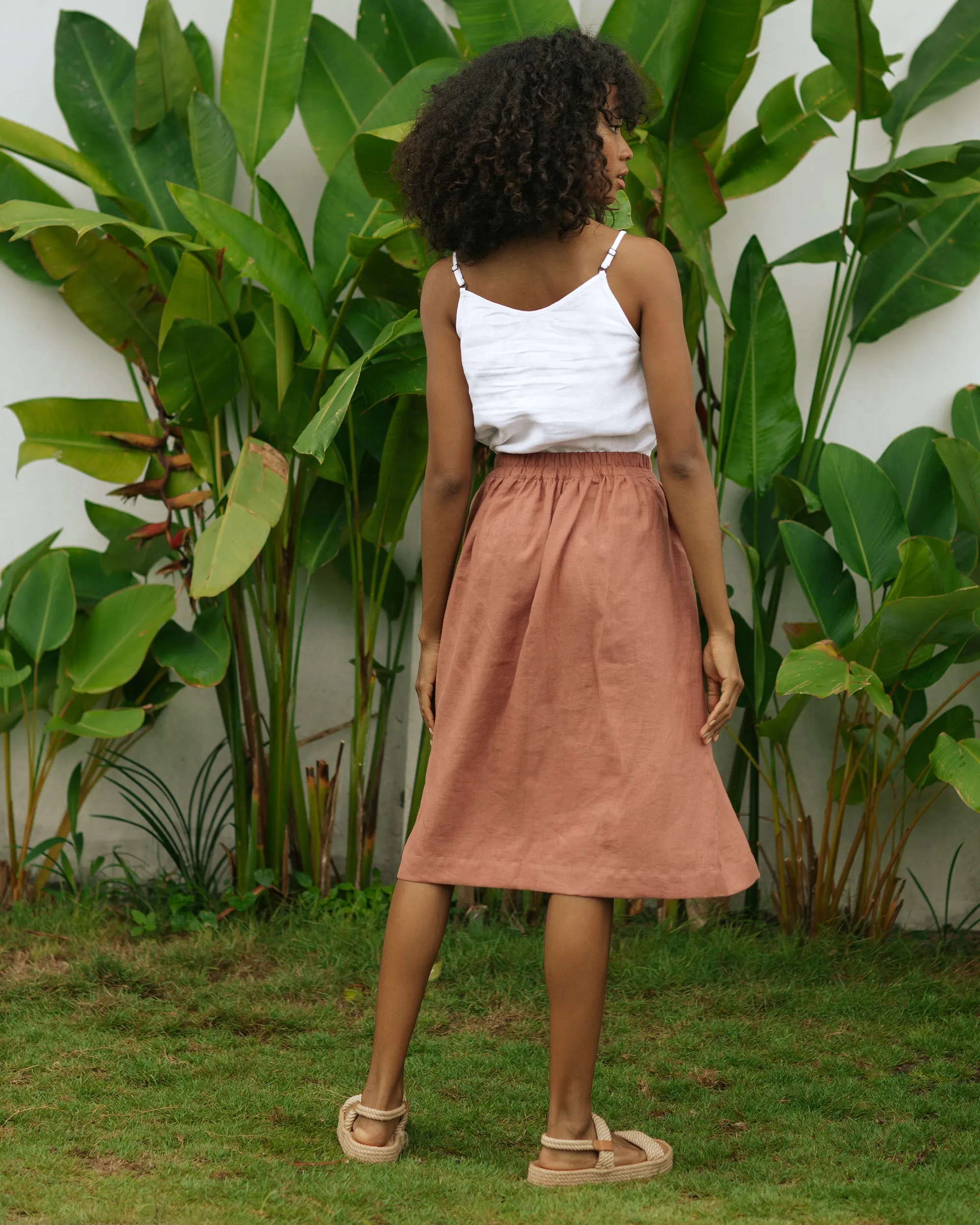 Spaghetti strap linen top ZION in White