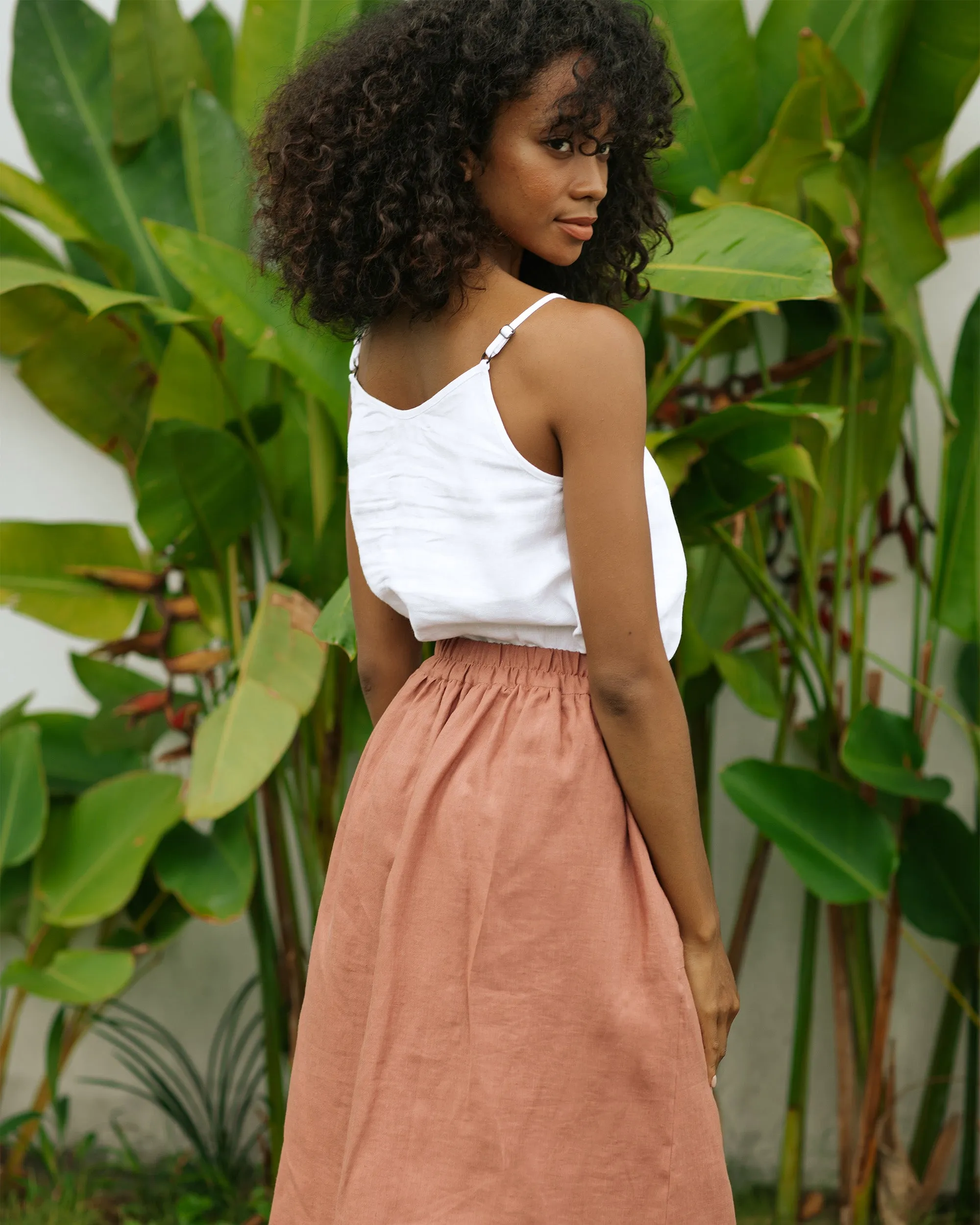 Spaghetti strap linen top ZION in White