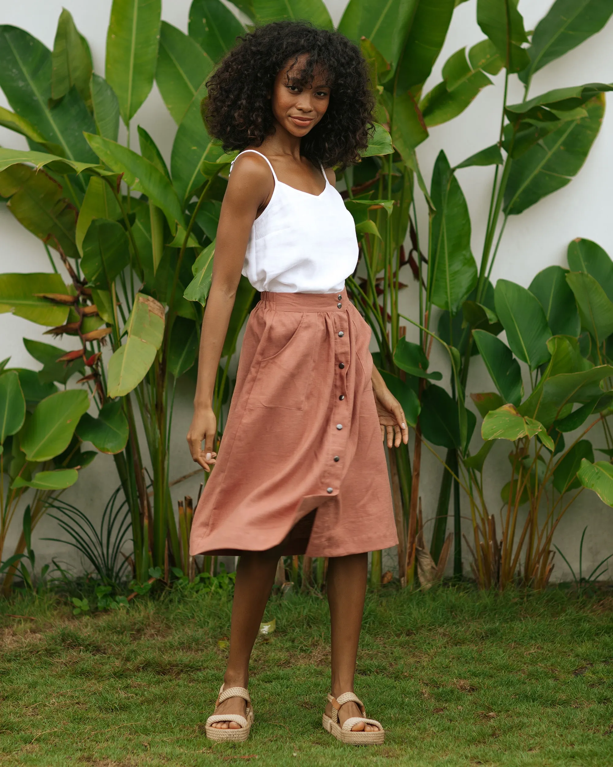Spaghetti strap linen top ZION in White
