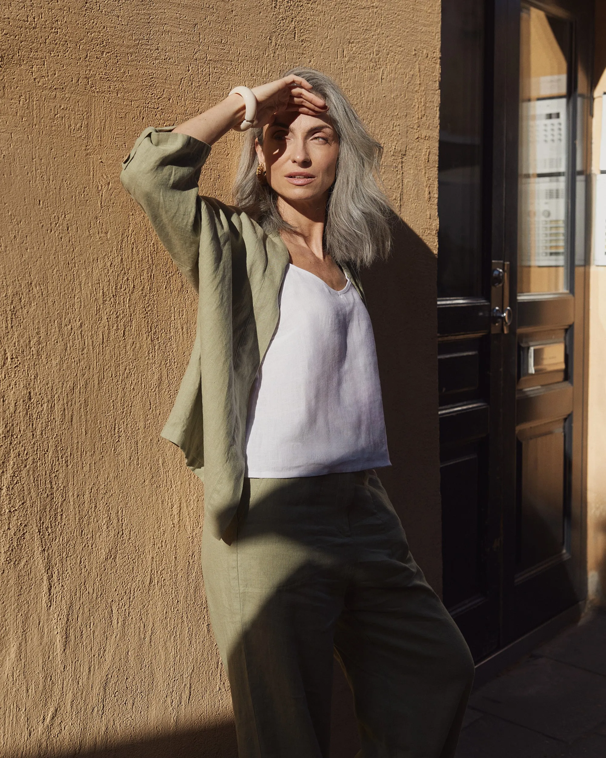 Spaghetti strap linen top ZION in White