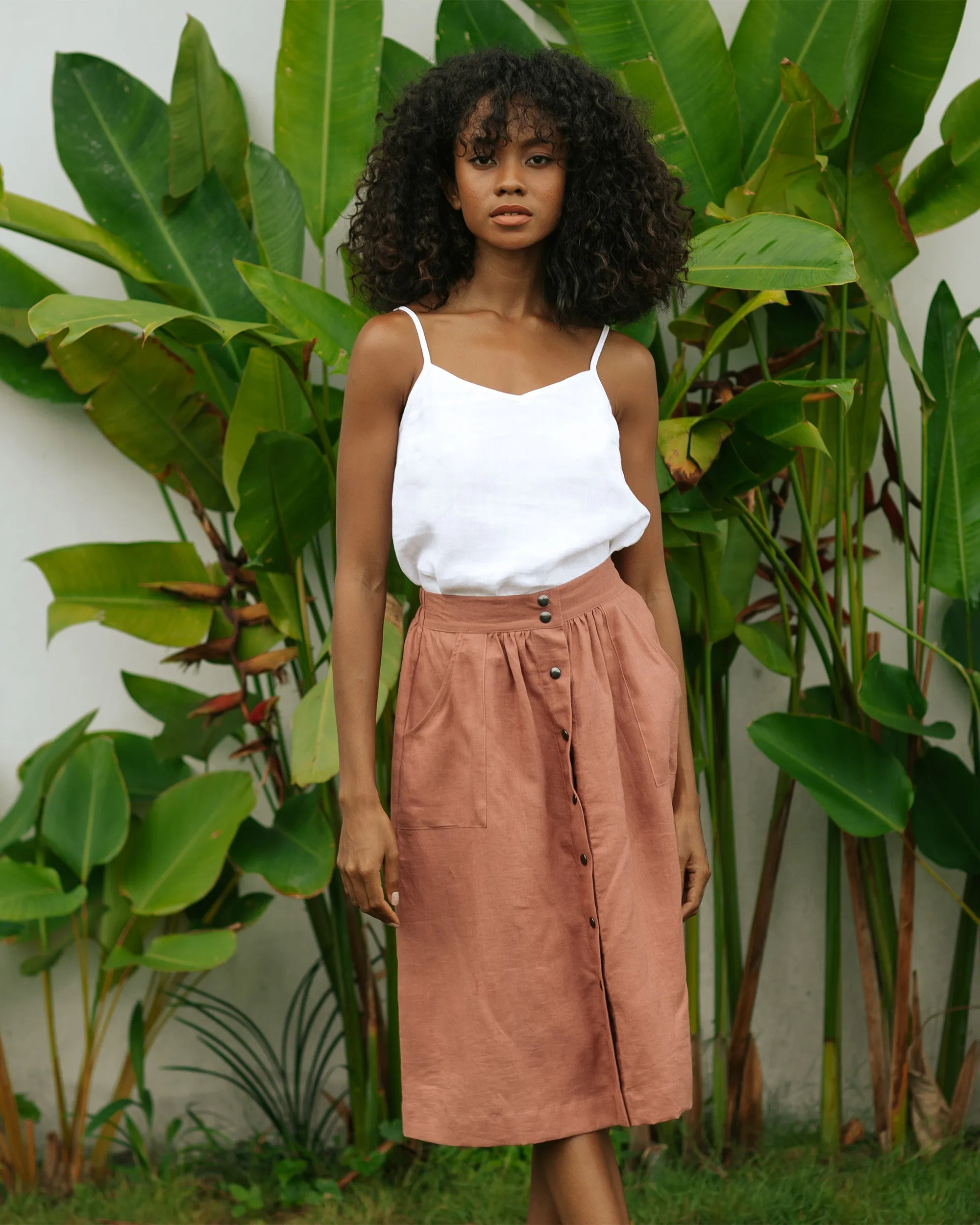 Spaghetti strap linen top ZION in White