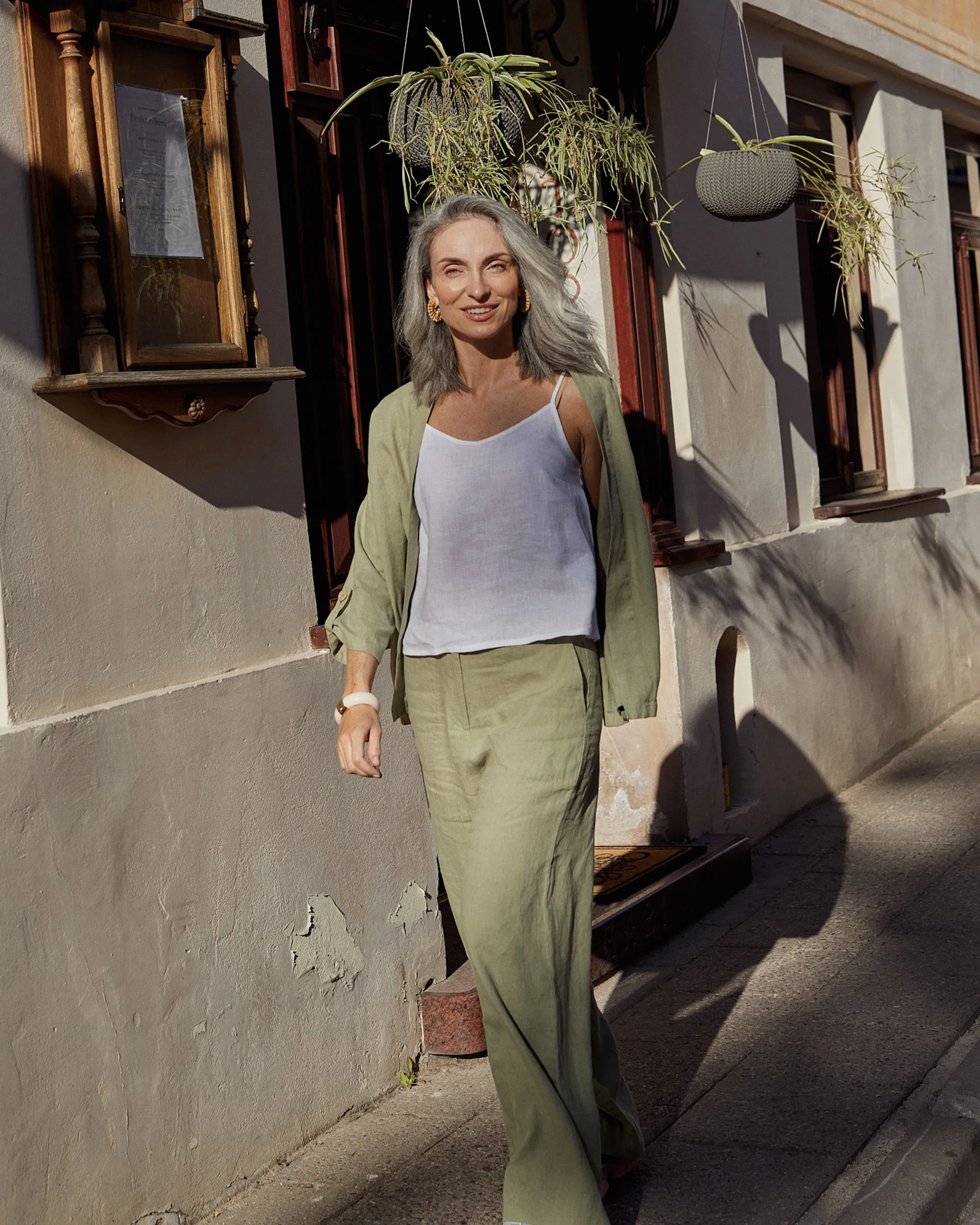 Spaghetti strap linen top ZION in White