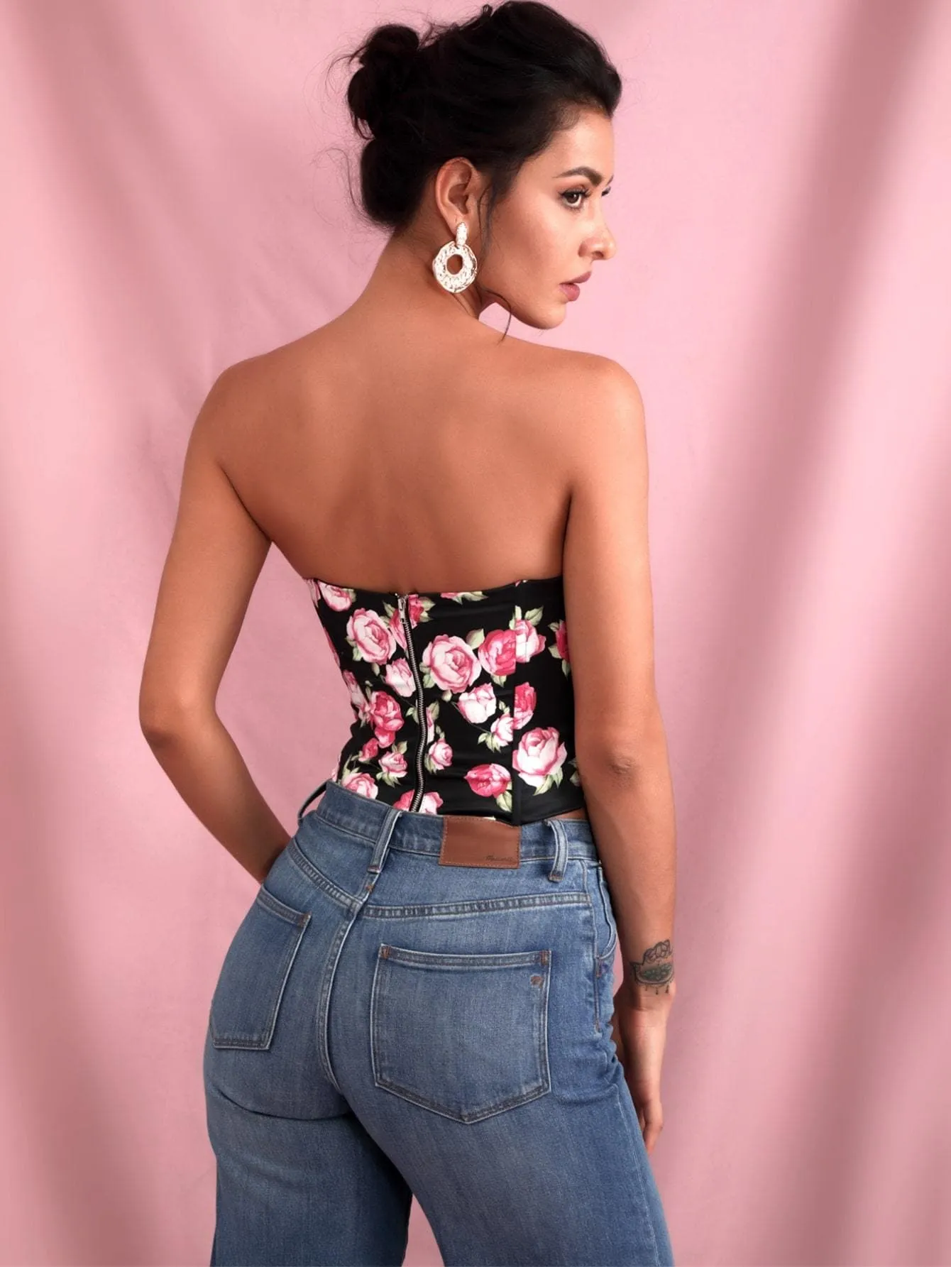 Strapless Sweetheart Asymmetrical Hem Floral Tube Top