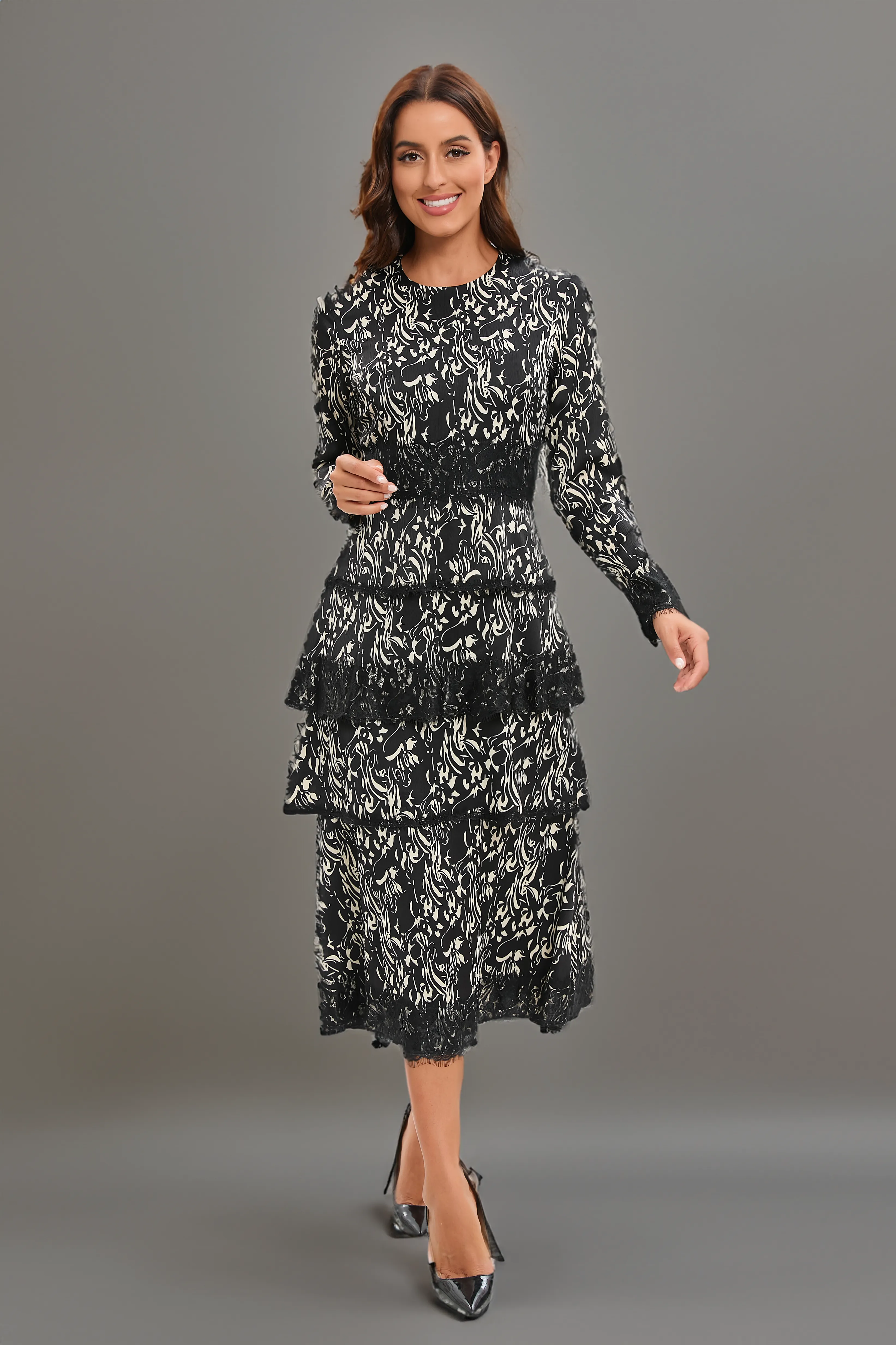 Tiered Elegance Beige Dress