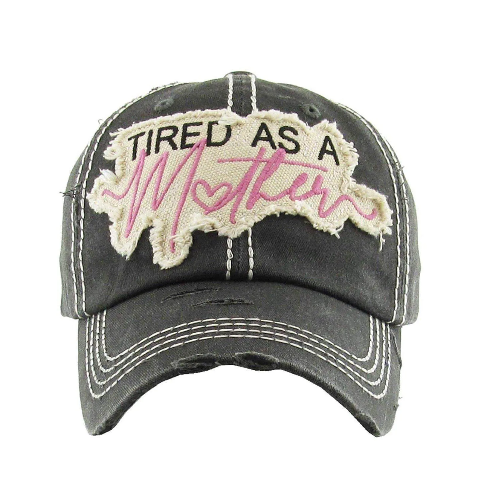 Tired As A Mother Distressed Baseball Hat | Vintage Black