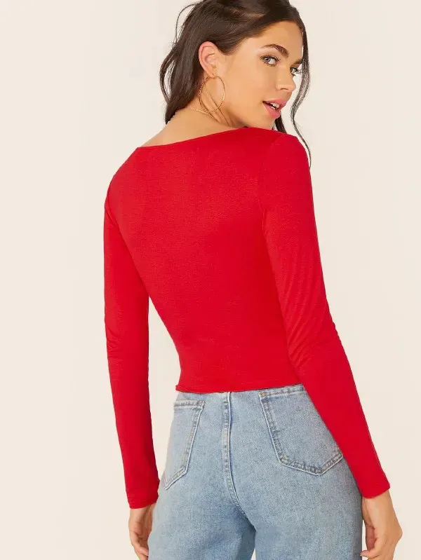 V-cut Neck Form Fitted Tee Top
