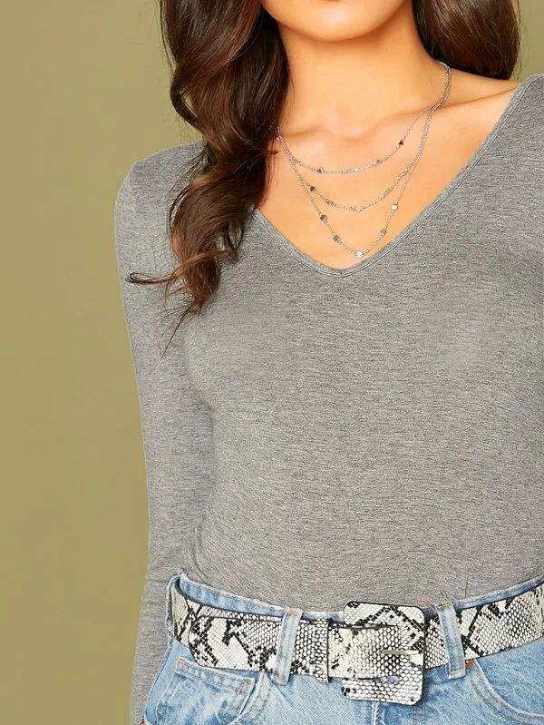 V-cut Neck Form Fitted Tee Top