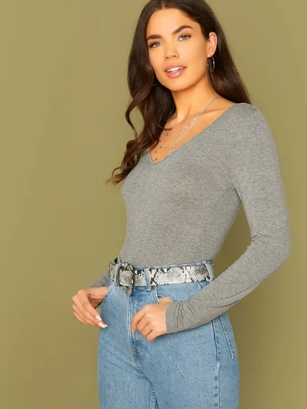 V-cut Neck Form Fitted Tee Top