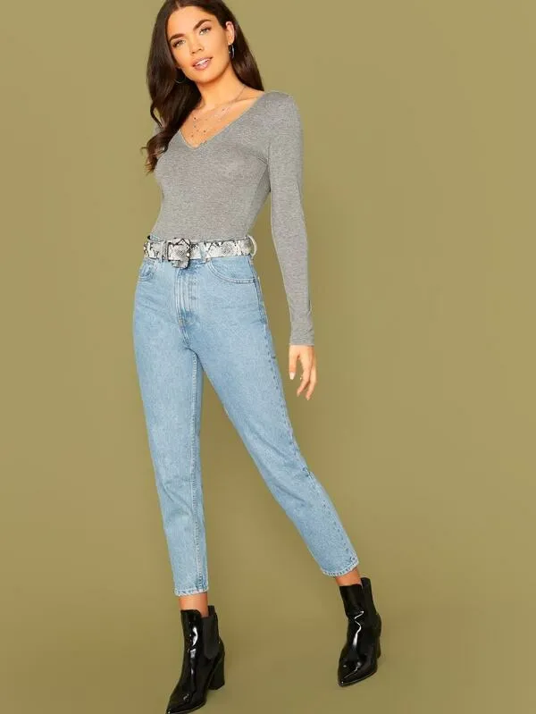 V-cut Neck Form Fitted Tee Top