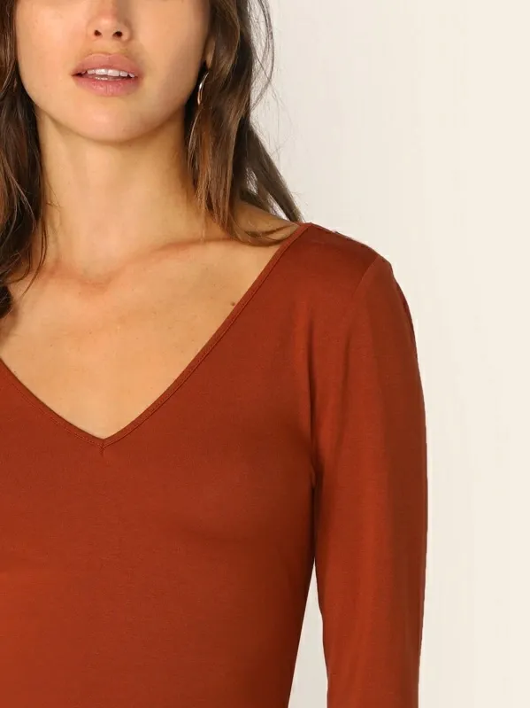 V-cut Neck Form Fitted Tee Top